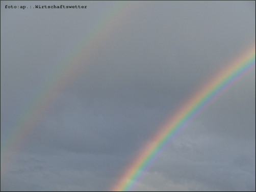 doppelter Regenbogen vor bewölktem Himmel